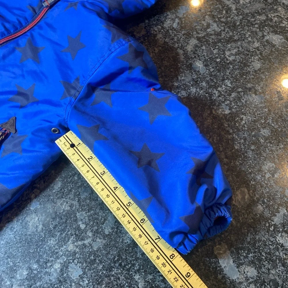 Mini Boden Hooded Puffer Zip Up Jacket Star Boys Blue 2-3Y